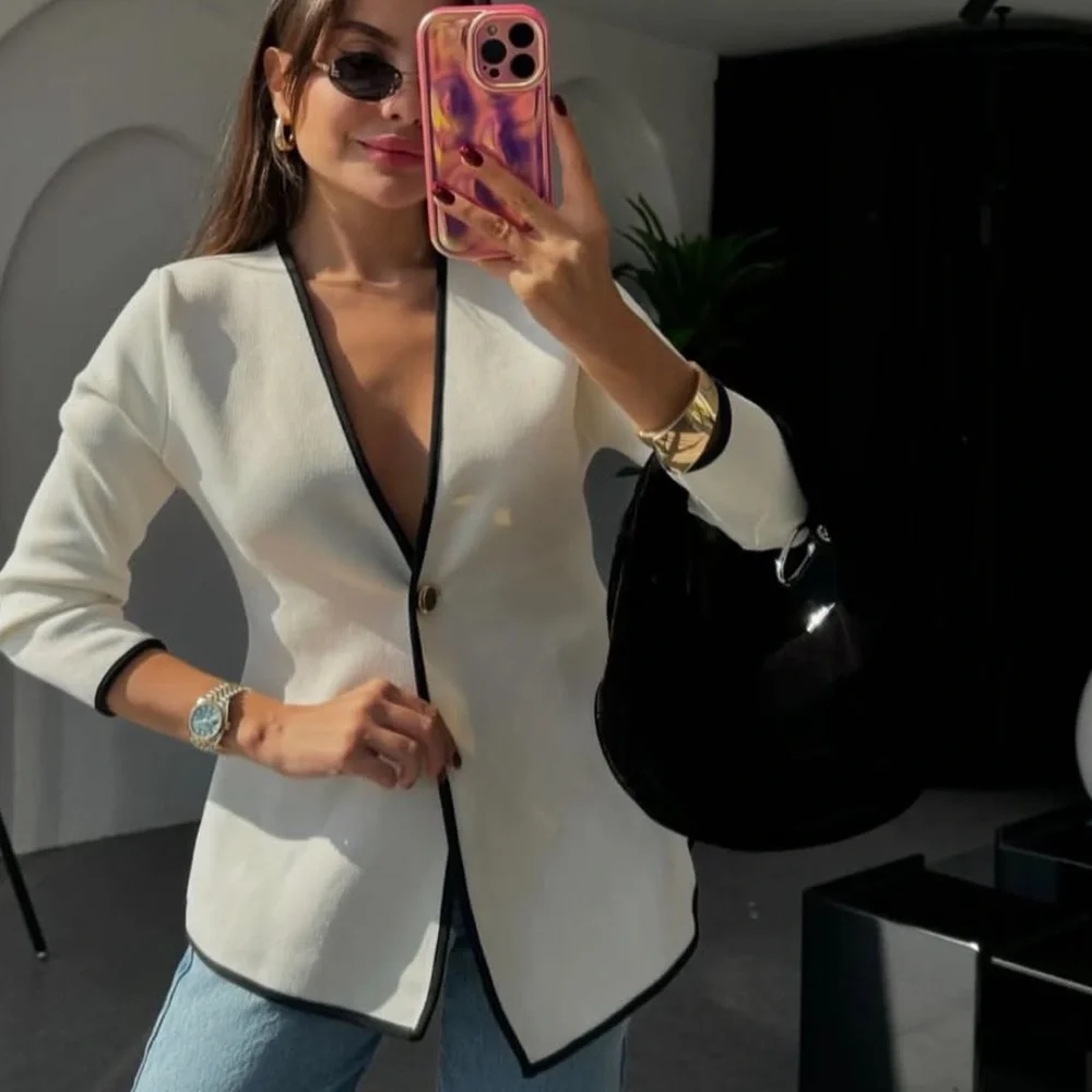 Zara NWT white knit crossover cardigan sweater blazer 4192/105 - Picture 2 of 9